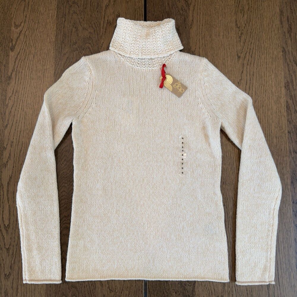 Vtg GAP Lambswool Knit Turtleneck Sweater Womens Size S Oatmeal Boho Y2K NWT
